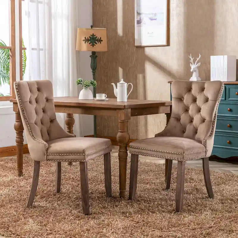 Modern Velvet Upholstered Dining Chair with Wood Legs,Set of 2