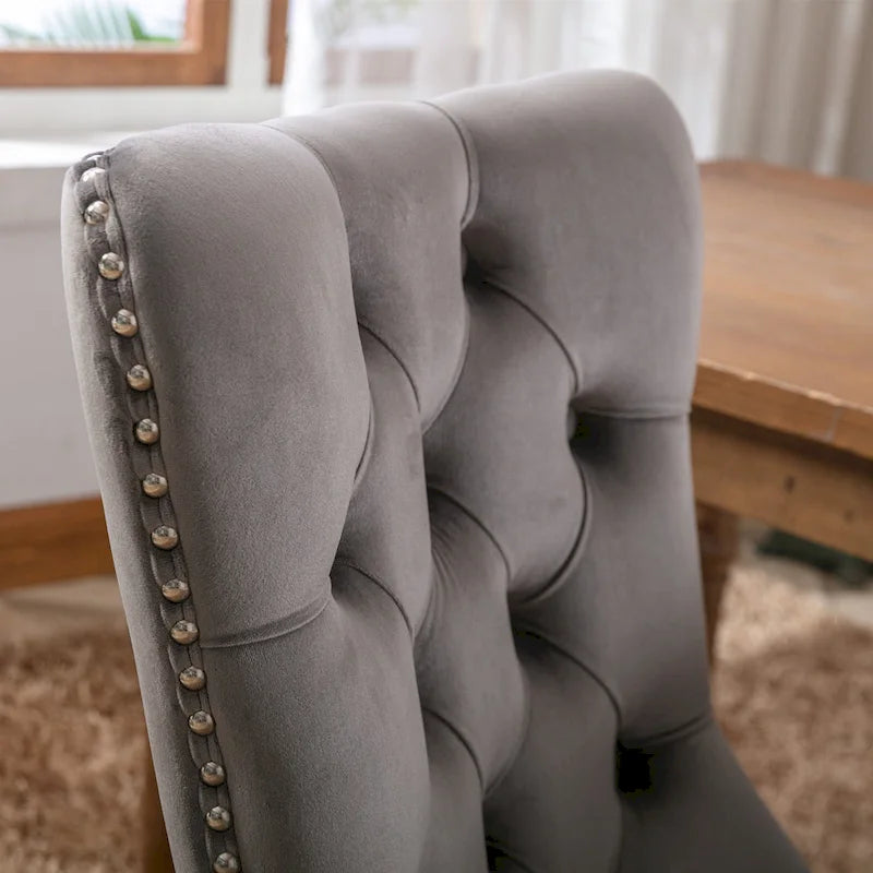 Modern Velvet Upholstered Dining Chair with Wood Legs,Set of 2