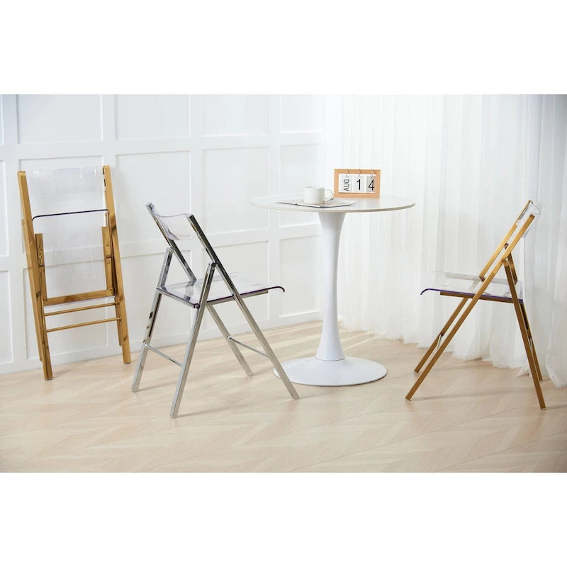 Menno Modern Acrylic Foldable Dining Chair with Sturdy Chrome Frame for Indoor Outdoor Events Party Office Kitchen