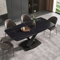 71 Modern Dining Table with Slate Stone Top and Metal Legs, Marble Dining Table