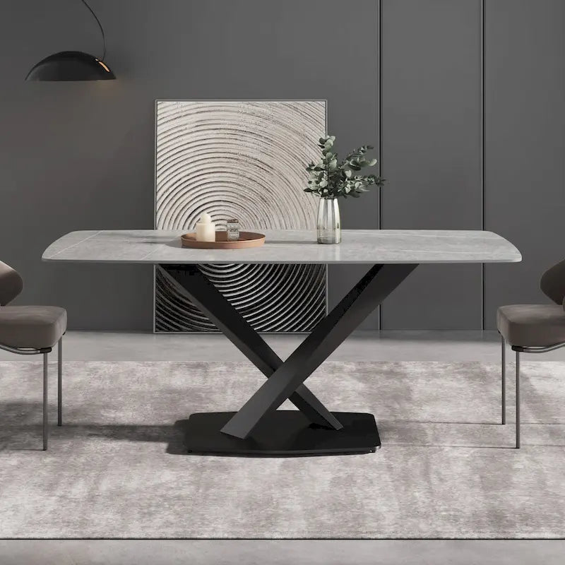 71 Modern Dining Table with Slate Stone Top and Metal Legs, Marble Dining Table