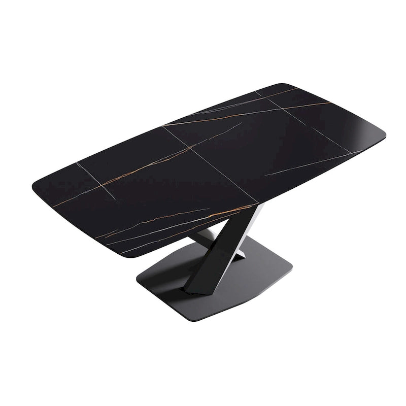 71 Modern Dining Table with Slate Stone Top and Metal Legs, Marble Dining Table