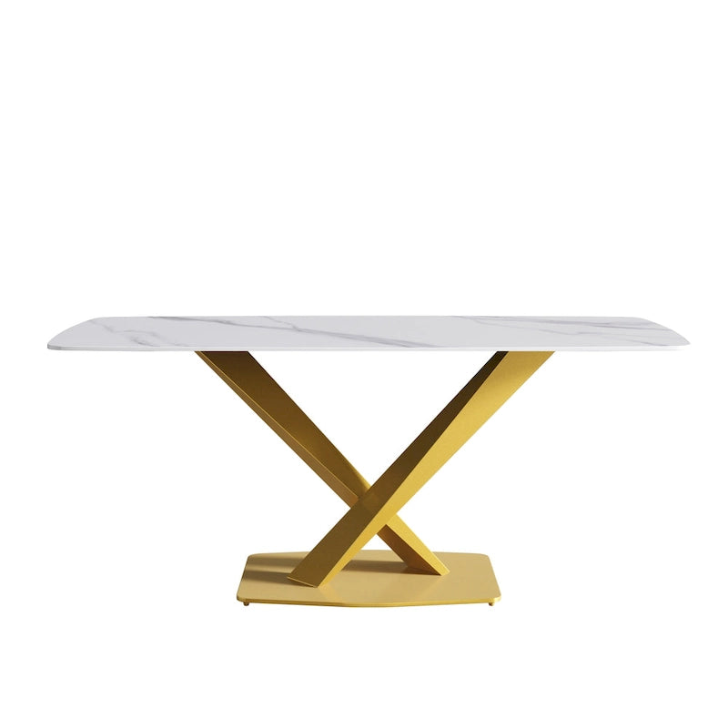 71 Modern Dining Table with Slate Stone Top and Metal Legs, Marble Dining Table