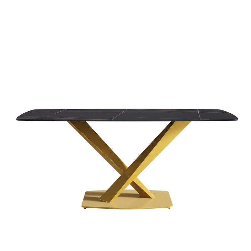 71 Modern Dining Table with Slate Stone Top and Metal Legs, Marble Dining Table