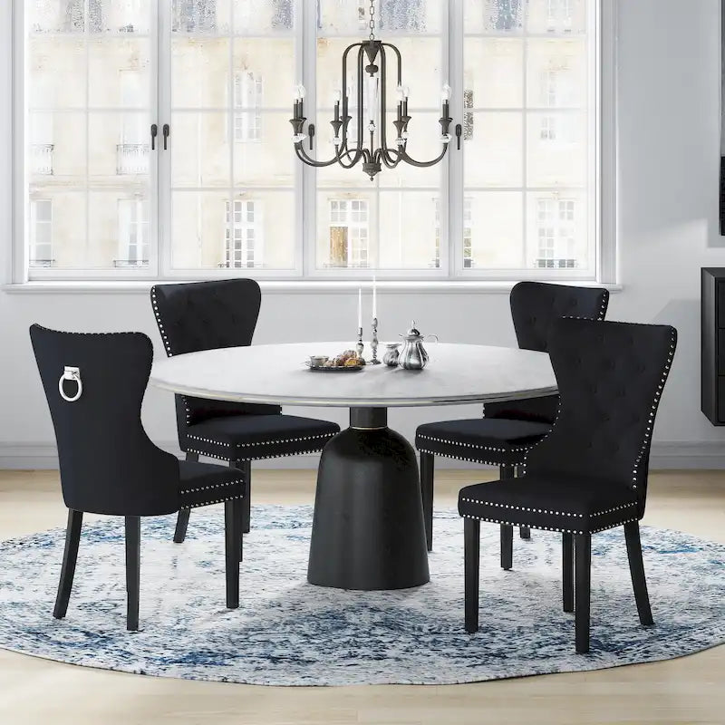 Grandview Tufted Wingback Dining Chair (Set of 4) with Nailhead and Ring Pulls