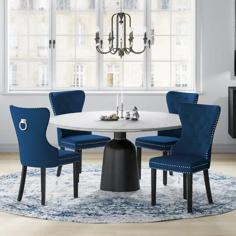 Grandview Tufted Wingback Dining Chair (Set of 4) with Nailhead and Ring Pulls