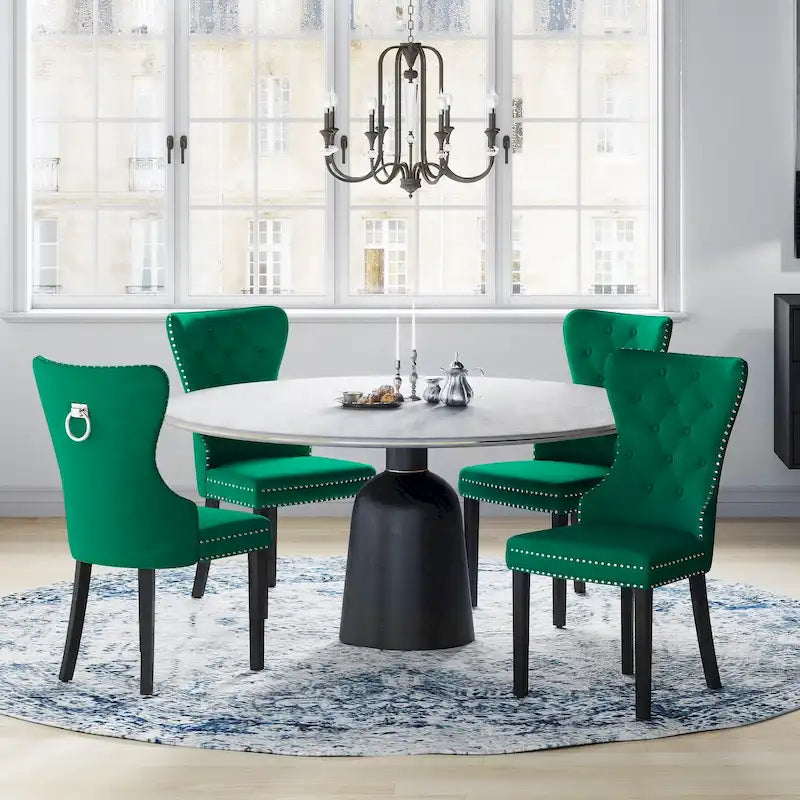Grandview Tufted Wingback Dining Chair (Set of 4) with Nailhead and Ring Pulls