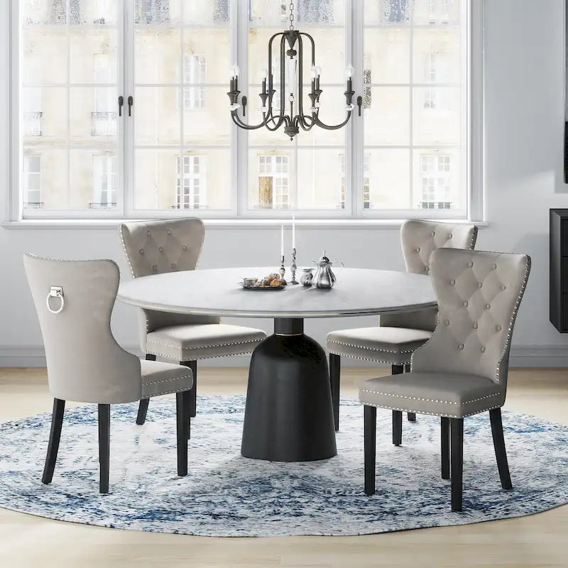 Grandview Tufted Wingback Dining Chair (Set of 4) with Nailhead and Ring Pulls