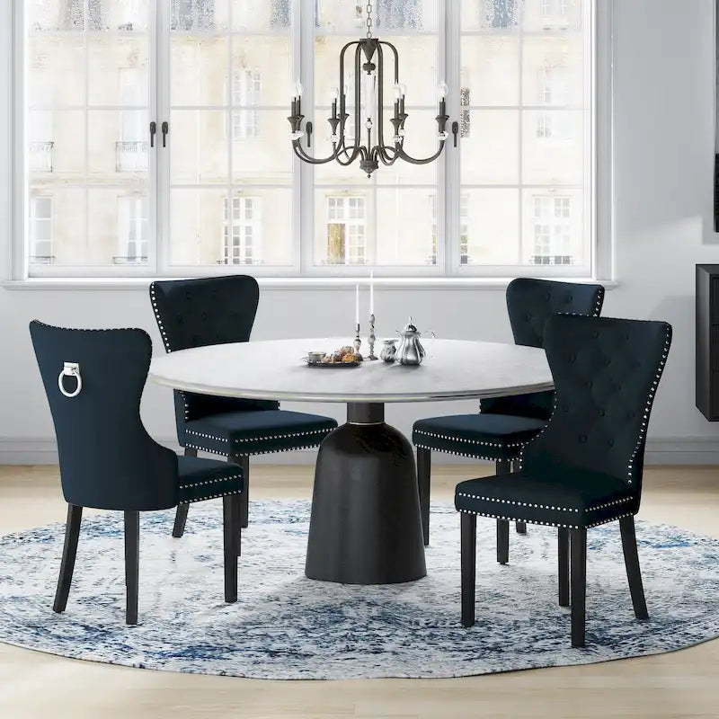 Grandview Tufted Wingback Dining Chair (Set of 4) with Nailhead and Ring Pulls