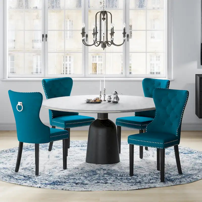 Grandview Tufted Wingback Dining Chair (Set of 4) with Nailhead and Ring Pulls