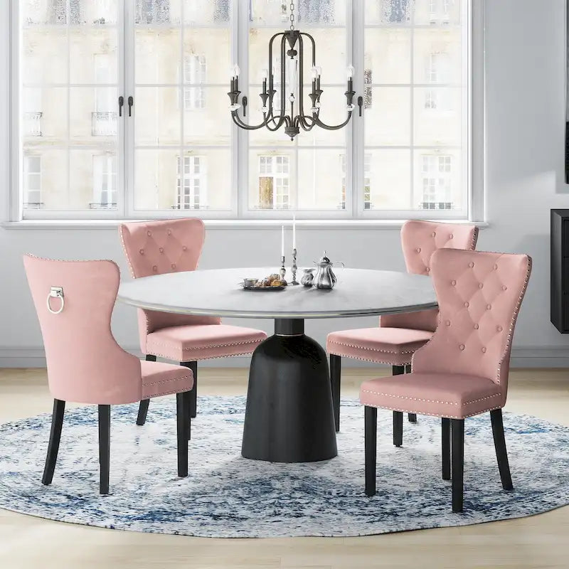 Grandview Tufted Wingback Dining Chair (Set of 4) with Nailhead and Ring Pulls