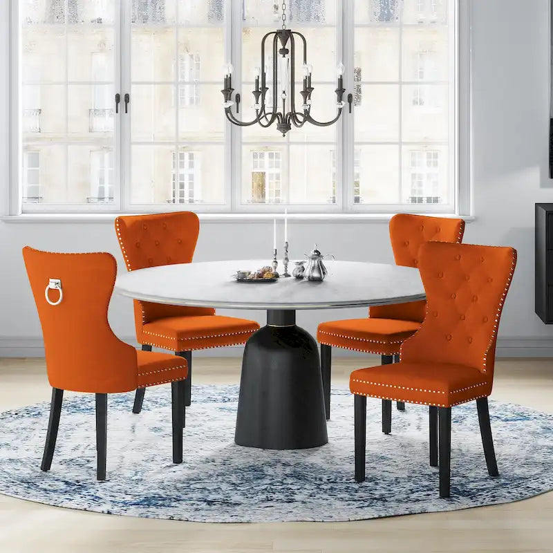 Grandview Tufted Wingback Dining Chair (Set of 4) with Nailhead and Ring Pulls