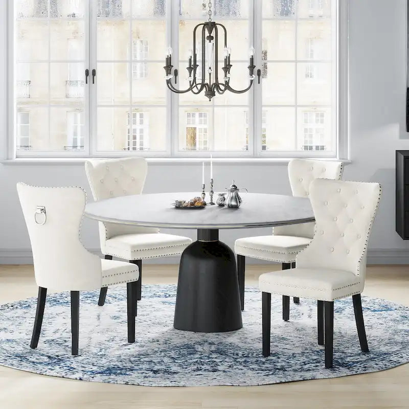 Grandview Tufted Wingback Dining Chair (Set of 4) with Nailhead and Ring Pulls
