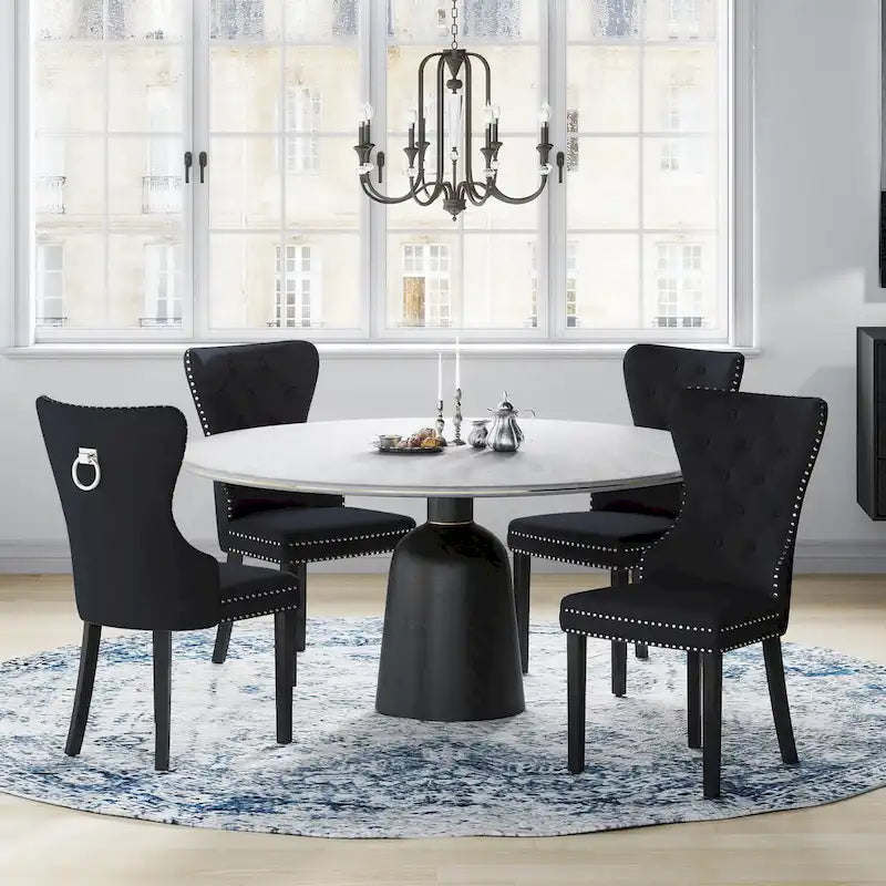 Grandview Tufted Wingback Dining Chair (Set of 4) with Nailhead and Ring Pulls