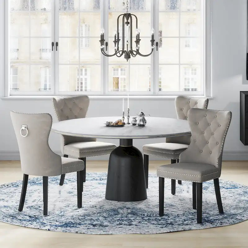 Grandview Tufted Wingback Dining Chair (Set of 4) with Nailhead and Ring Pulls