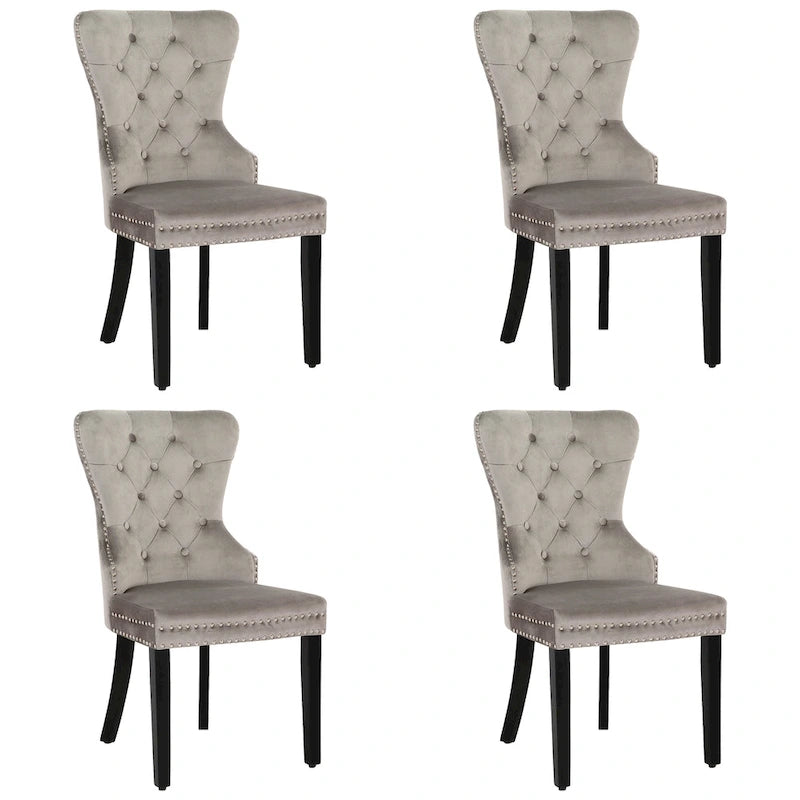 Grandview Tufted Wingback Dining Chair (Set of 4) with Nailhead and Ring Pulls