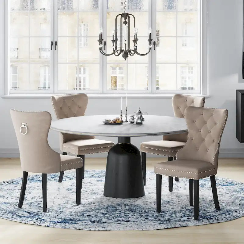 Grandview Tufted Wingback Dining Chair (Set of 4) with Nailhead and Ring Pulls
