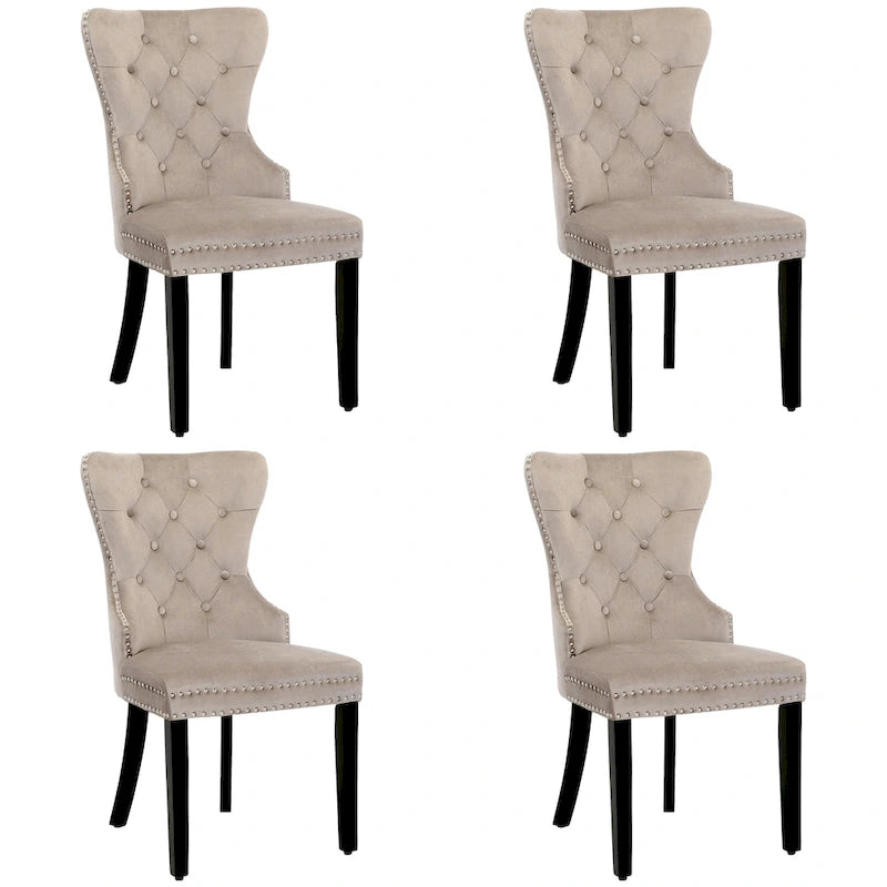 Grandview Tufted Wingback Dining Chair (Set of 4) with Nailhead and Ring Pulls