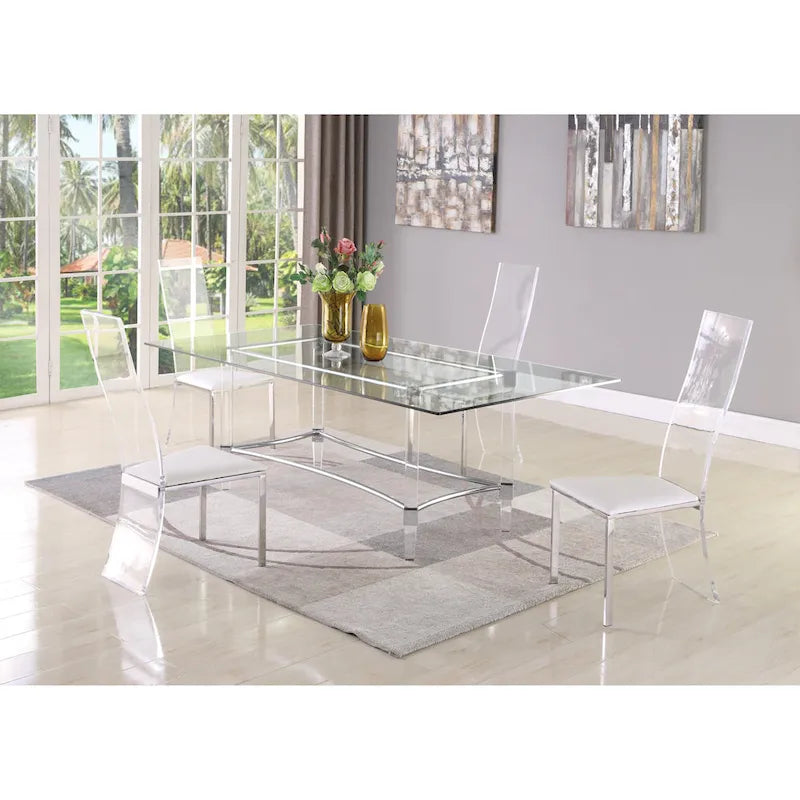 Somette Rectangular 5-Piece Glass Dining Set with Acrylic High-Back Side Chairs