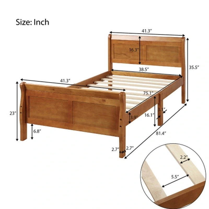 Twin Wood Platform Bed Frame Mattress Foundation Sleigh Bed with Headboard/Footboard/Wood Slat Support
