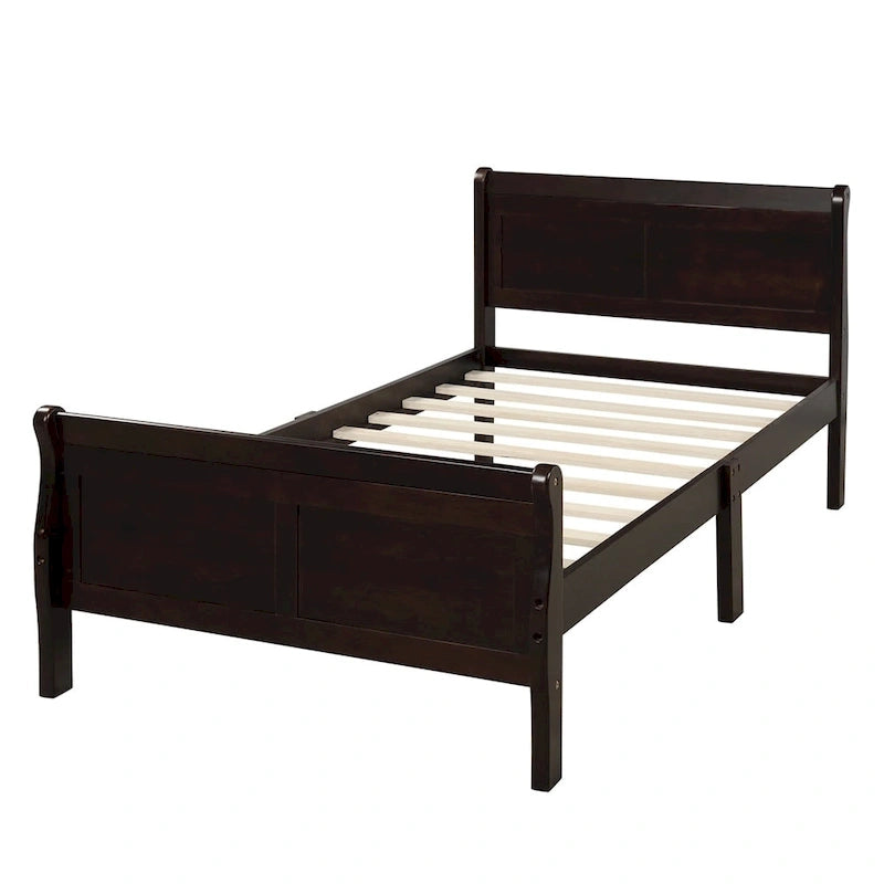 Twin Wood Platform Bed Frame Mattress Foundation Sleigh Bed with Headboard/Footboard/Wood Slat Support