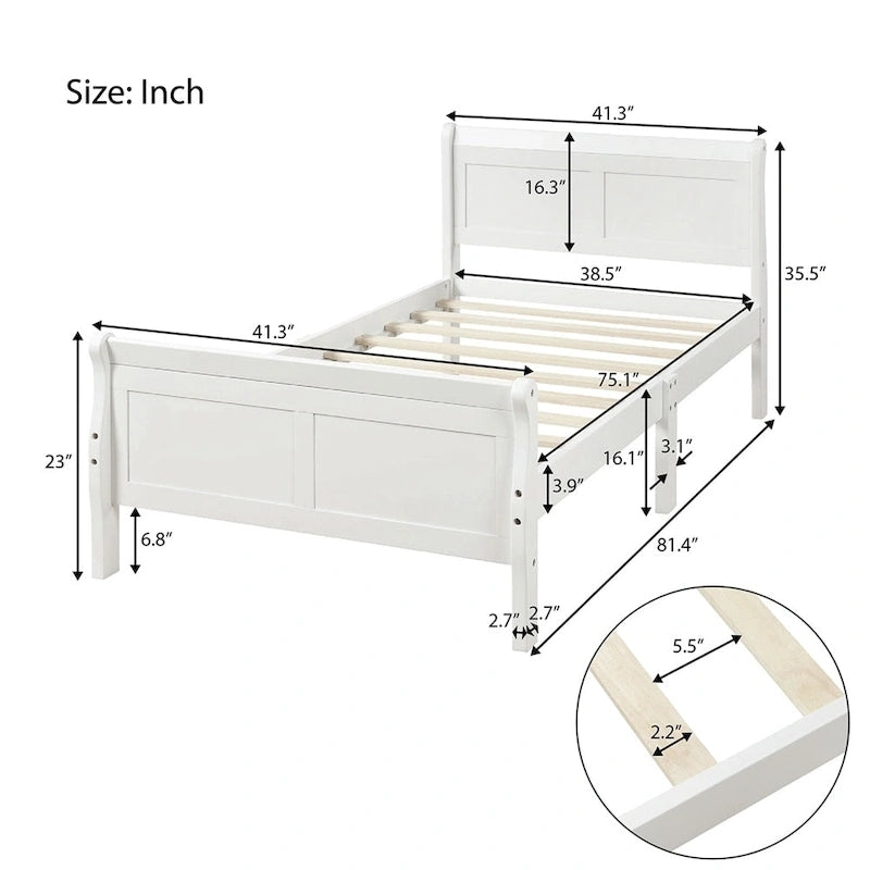 Twin Wood Platform Bed Frame Mattress Foundation Sleigh Bed with Headboard/Footboard/Wood Slat Support