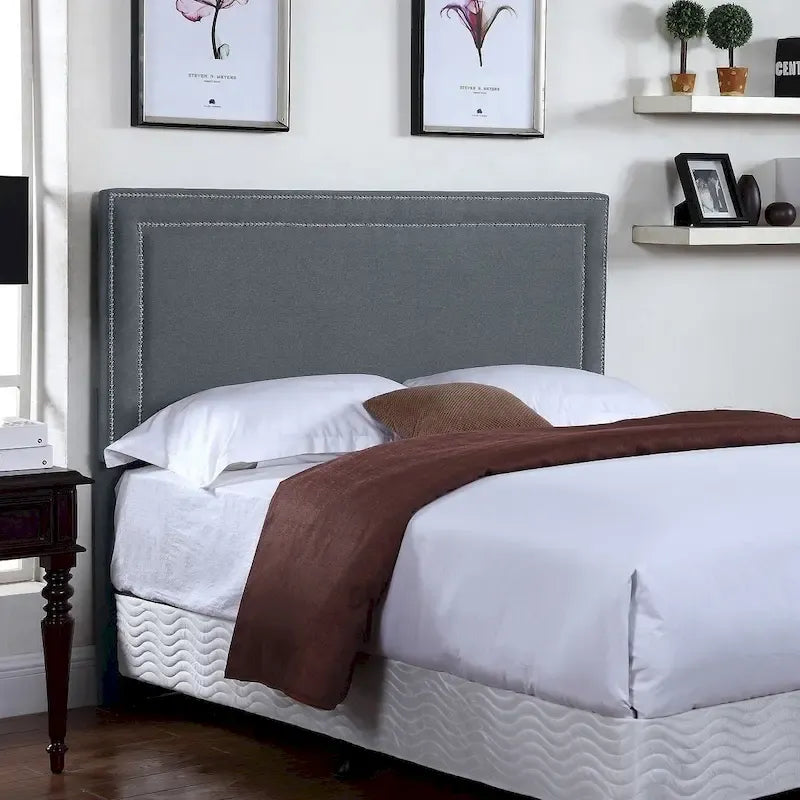 U.S. Pride Furniture Lana Fabric-upholstered Panel Headboard with Nailhead Trim