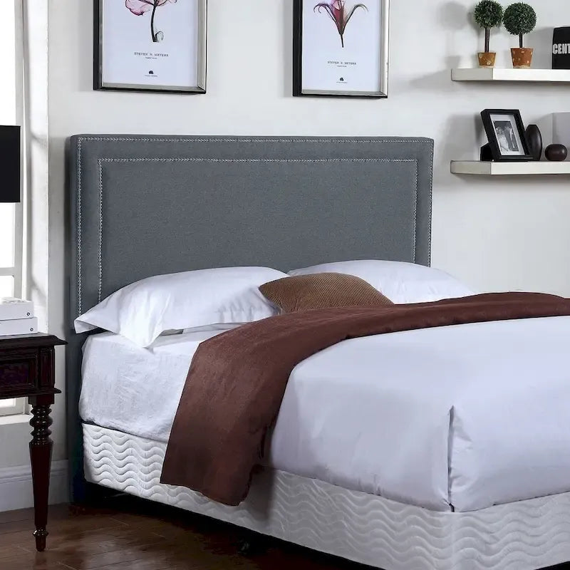 U.S. Pride Furniture Lana Fabric-upholstered Panel Headboard with Nailhead Trim