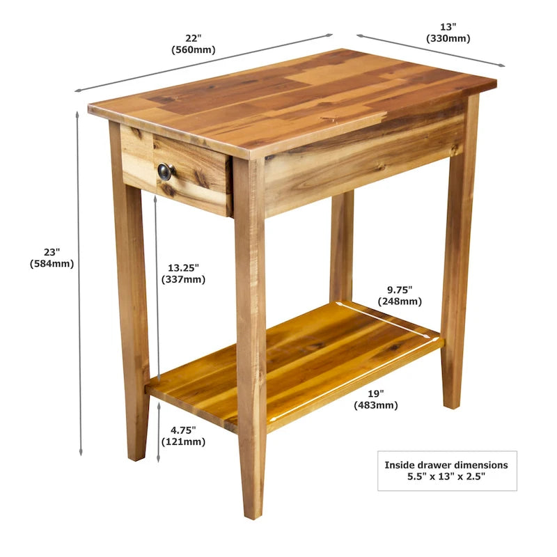 Porch & Den Holly Hill Solid Acacia Recliner End Table