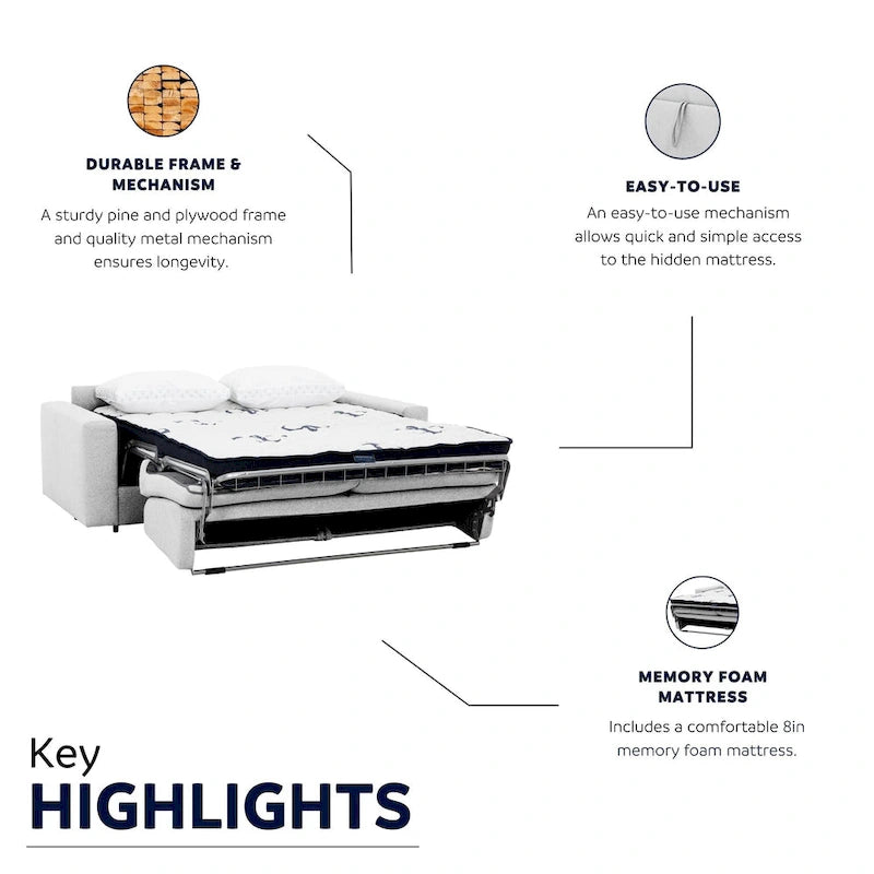 Stearns & Foster Giotto 78 in. Full Sleeper Sofa with Memory Foam Mattress