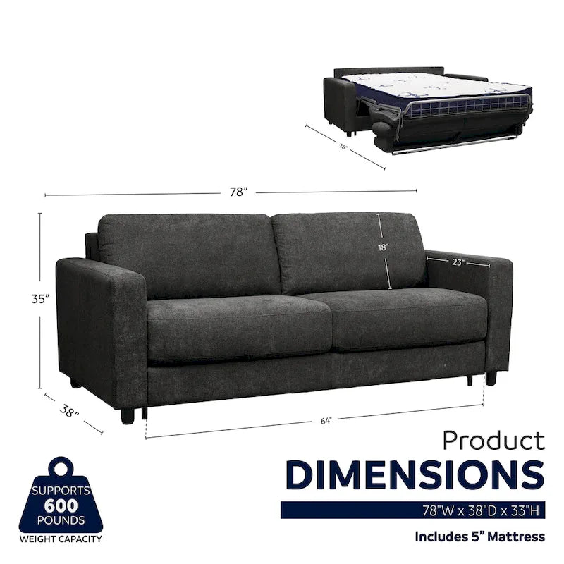 Stearns & Foster Giotto 78 in. Full Sleeper Sofa with Memory Foam Mattress