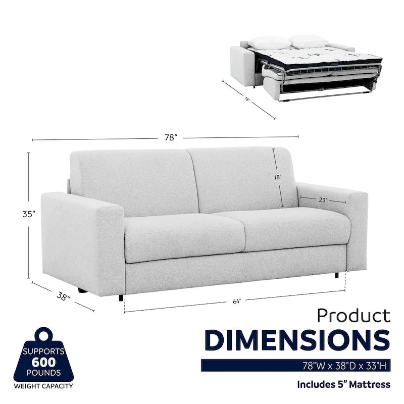 Stearns & Foster Giotto 78 in. Full Sleeper Sofa with Memory Foam Mattress