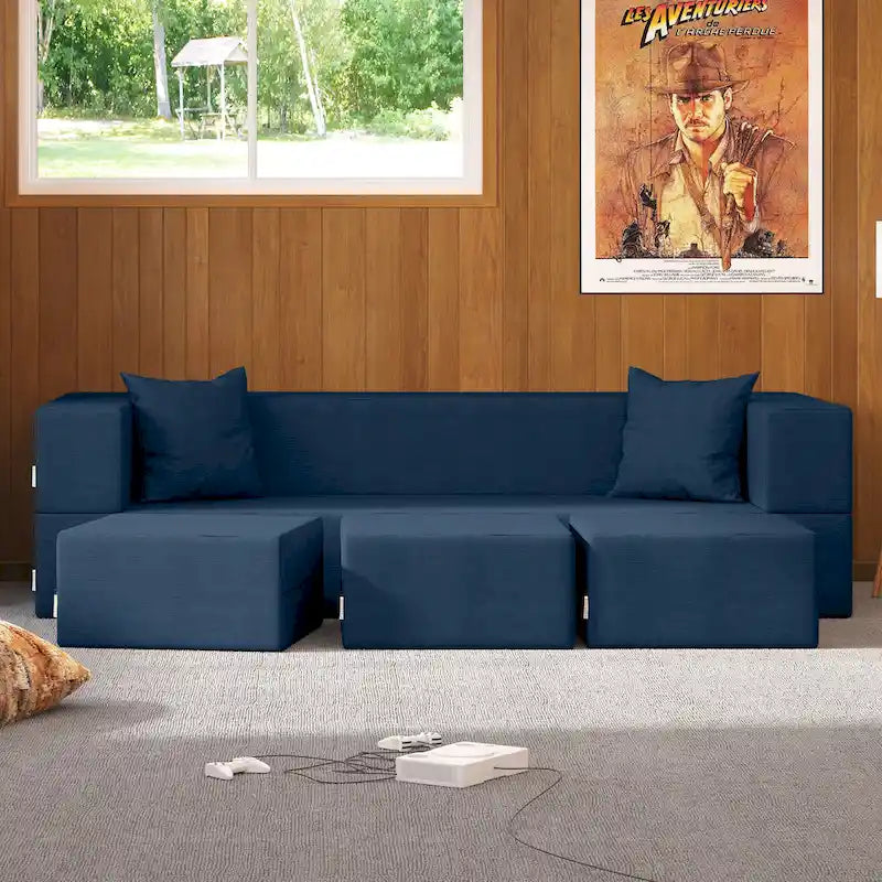 Porch & Den California King Convertible Sleeper Sofa and Ottomans