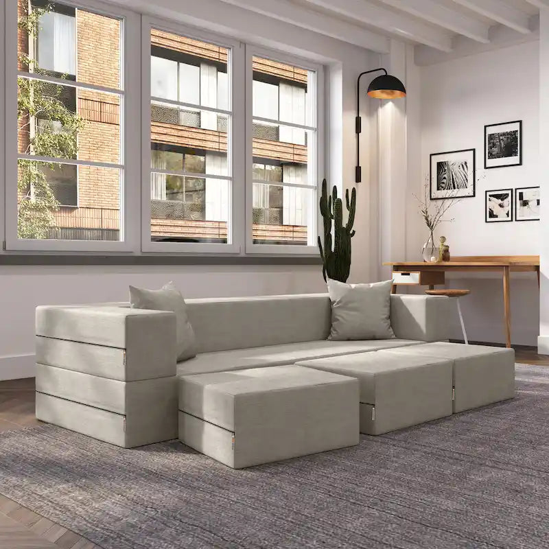 Porch & Den California King Convertible Sleeper Sofa and Ottomans