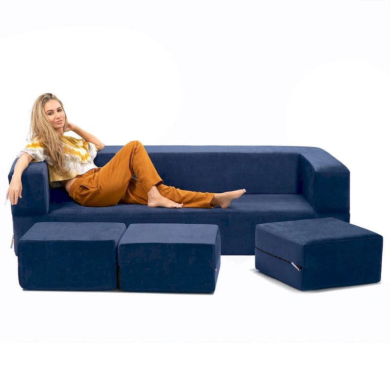 Porch & Den California King Convertible Sleeper Sofa and Ottomans