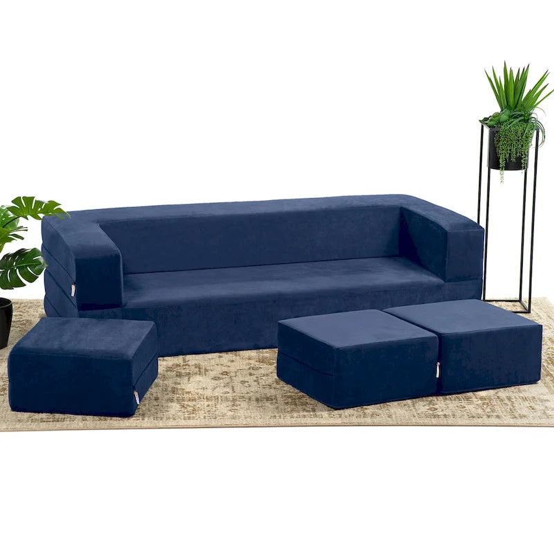 Porch & Den California King Convertible Sleeper Sofa and Ottomans