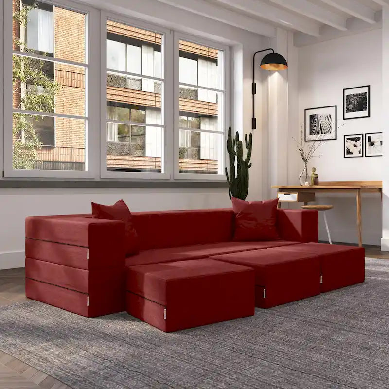 Porch & Den California King Convertible Sleeper Sofa and Ottomans