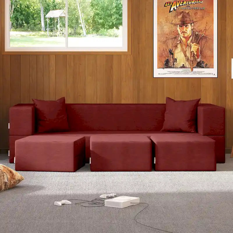 Porch & Den California King Convertible Sleeper Sofa and Ottomans