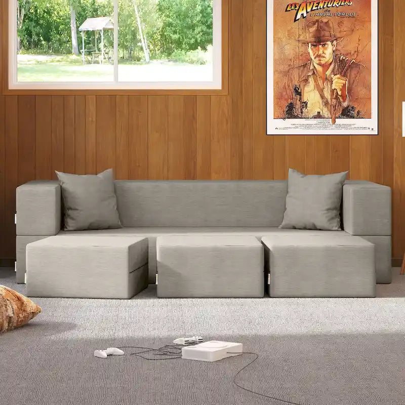 Porch & Den California King Convertible Sleeper Sofa and Ottomans