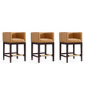 Manhattan Comfort Kingsley Dark Walnut Wood Counter Height Bar Stool (Set of 3)