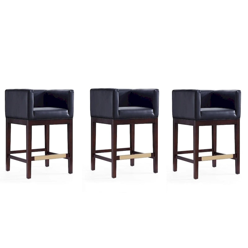 Manhattan Comfort Kingsley Dark Walnut Wood Counter Height Bar Stool (Set of 3)