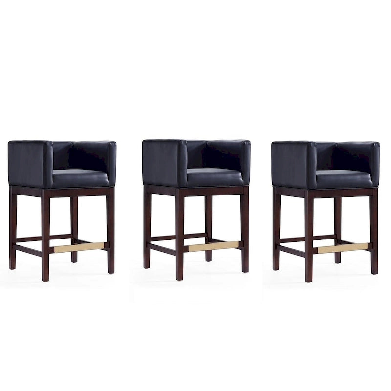 Manhattan Comfort Kingsley Dark Walnut Wood Counter Height Bar Stool (Set of 3)