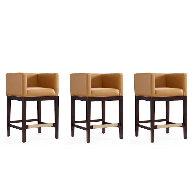 Manhattan Comfort Kingsley Dark Walnut Wood Counter Height Bar Stool (Set of 3)