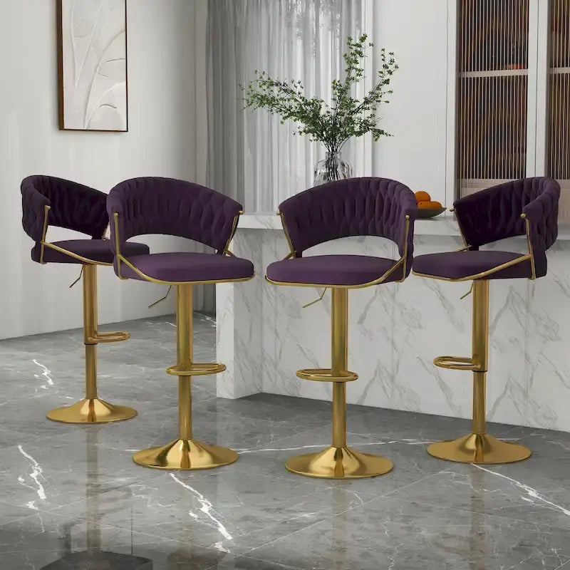 Set of 4 Bar Stool Adjustable Height with Swivel Seat