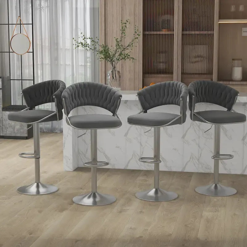 Set of 4 Bar Stool Adjustable Height with Swivel Seat