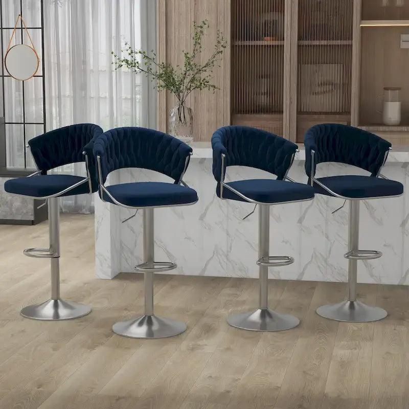 Set of 4 Bar Stool Adjustable Height with Swivel Seat