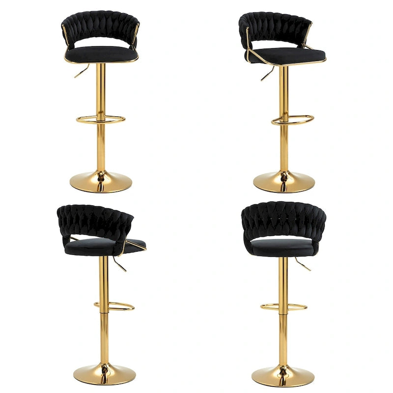 Set of 4 Bar Stool Adjustable Height with Swivel Seat