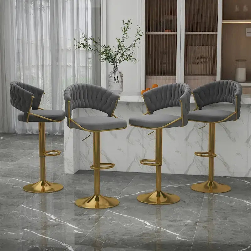 Set of 4 Bar Stool Adjustable Height with Swivel Seat