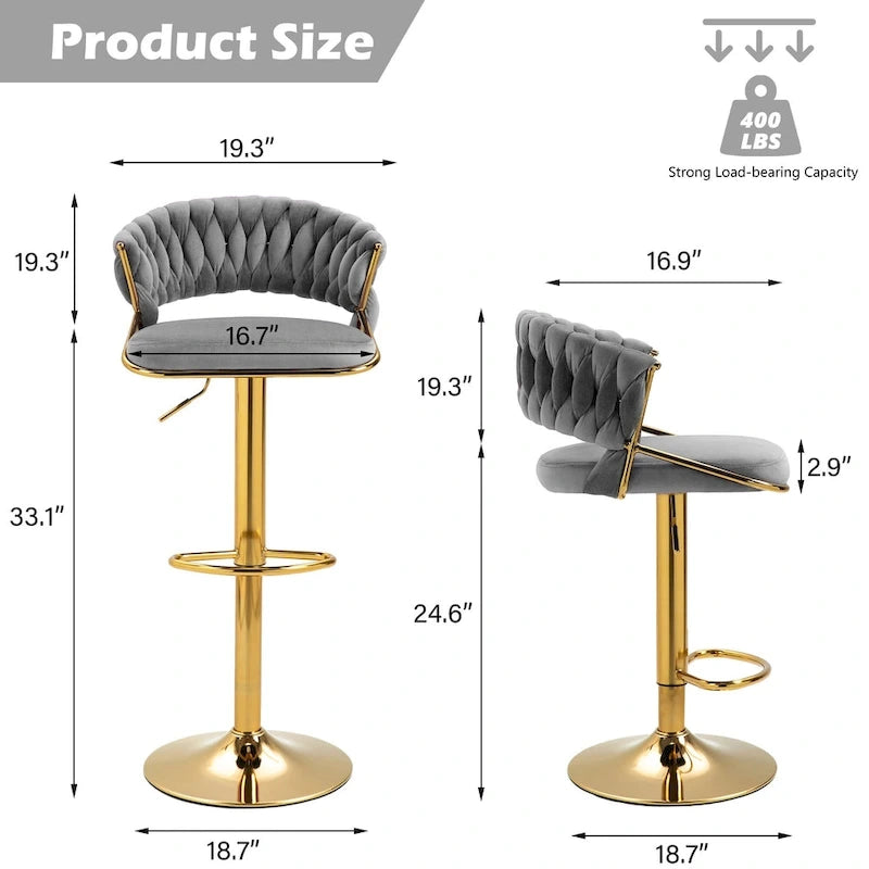 Set of 4 Bar Stool Adjustable Height with Swivel Seat