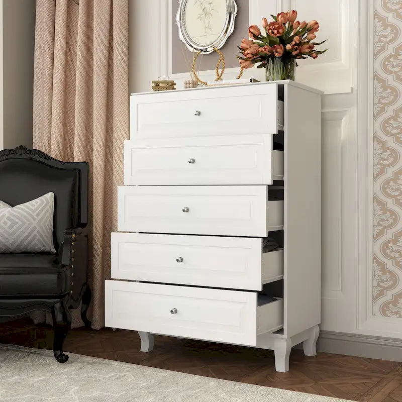 Chest of Drawers Tall 5 Drawer Dresser, Wood Dresser End Table Console